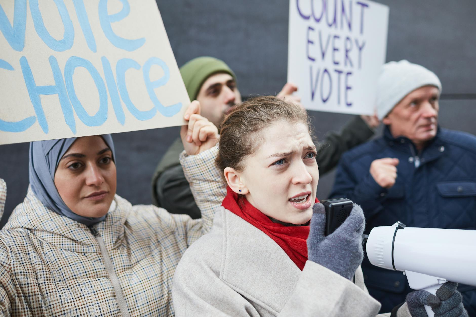 woman holding a megaphone